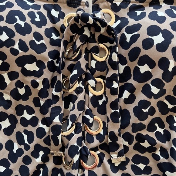 Michael Kors Cheetah Print One Piece Lace-up Swimsuit Size 10 - Picture 2 of 10